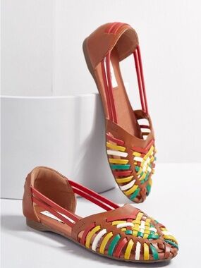 Lulu Hun London UK 5 Brown Ally Sandals Woven Flats Multicolor Straps Pinup